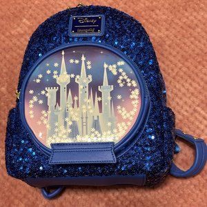Disney Loungefly Cinderella's Castle Snow Globe Blue Sequin